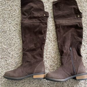 Thigh high brown boots